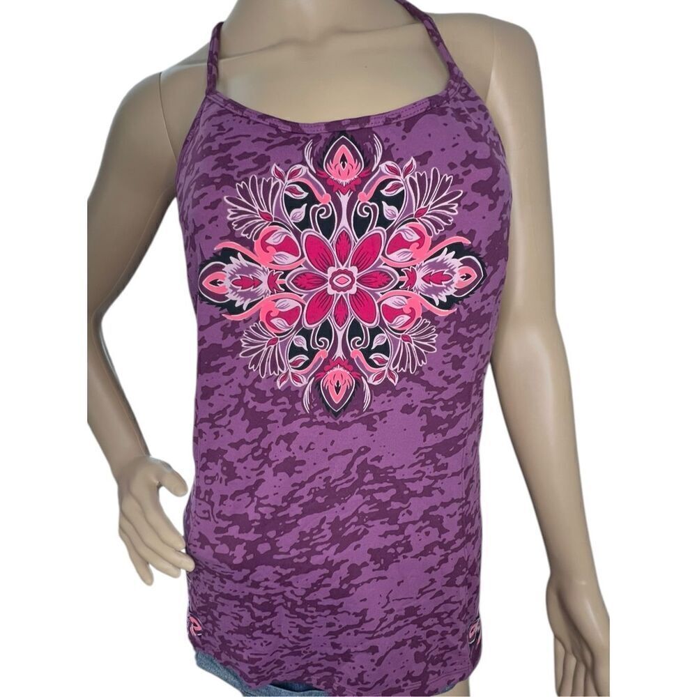 Athleta Boho Athletic Razorback Tank Top With Floral Design